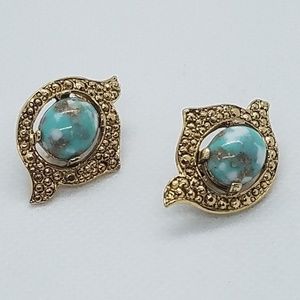 Vtg SARAH COVENTRY Faux Turquoise Clip-On Earrings